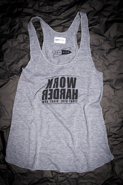 IAMMAI Womens Racer Tank "Work Harder Right Here. Right Now."