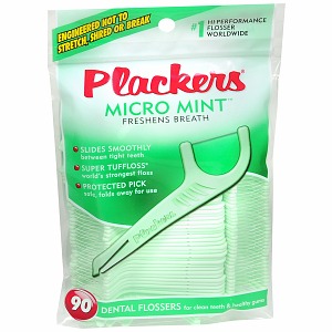 screw dental floss. Use these handy, quick Placker picks 
