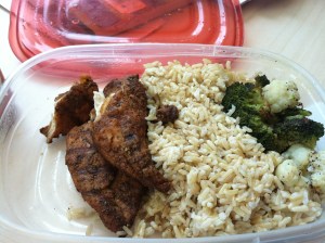 I know what you're thinking  - DAMN that's a big serving...yes, yes it is...my husband put it together for me (such a sweetie!!) - for the record, I didn't eat the entire thing, esp the rice because I knew it was over the calorie count I was going for 