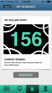 I earned 156 points yesterday for shopping. Once I've spent $500, I get 20% off my next purchase
